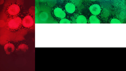 United Arab Emirates country flag with covid-19 coronavirus in background