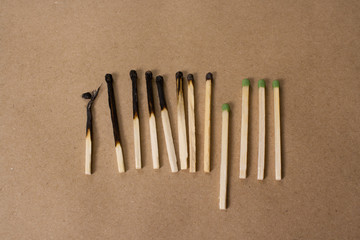 Social distancing concept using burnt out match sticks as a metaphor for corona virus outbreak