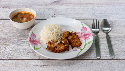 Fried Chicken Slices with Rice 