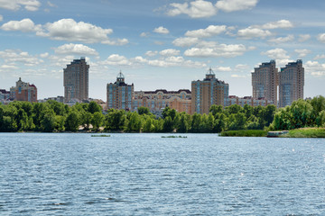 Obraz premium Obolon residential district abd Dnieper river in Kyiv, Ukraine.