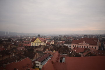 Fototapeta na wymiar Aerial view winter cityscape of Sibiu Romania