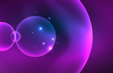 Neon shiny transparent glowing circles with light effects. Techno futuristic vector abstract background For Wallpaper, Banner, Background, Card, Book Illustration, landing page