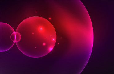 Neon shiny transparent glowing circles with light effects. Techno futuristic vector abstract background For Wallpaper, Banner, Background, Card, Book Illustration, landing page