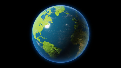 Earth planet isolated on black background. Clipping path included. 3D rendering.