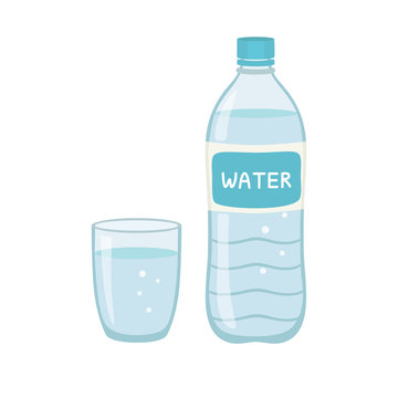 Bottle water natural and glass. Vector illustration isolated on white background.