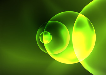 Glowing neon shiny transparent bubbles, glass circles or bio cell concept. Techno futuristic vector abstract background For Wallpaper, Banner, Background, Card, Book Illustration, landing page