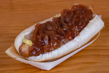 hot dog topped with sweet onion