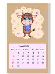 Calendar 2021. Cute bull and cow for every month.