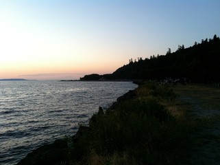 Panoramic sunset pacific ocean shore