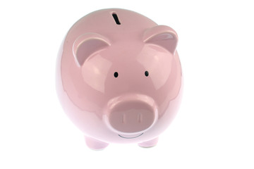 Pink piggy bank isolated on white background