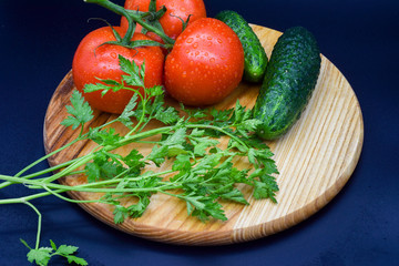 Fresh vegetables on a wooden board