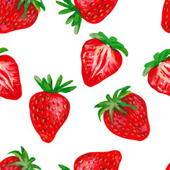 Strawberries on a white background, Fruit seamless pattern design for textile, fabric, wallpaper, packaging, paper.