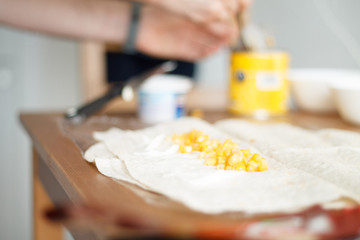 close-up cooking homemade kebab. cooking at home