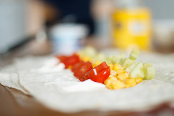 Obraz na płótnie Canvas close-up cooking homemade kebab. cooking at home