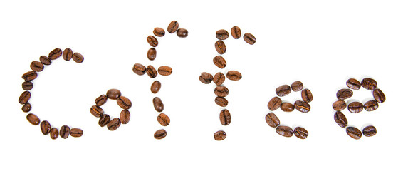 coffee beans  arrange in text  "coffee"