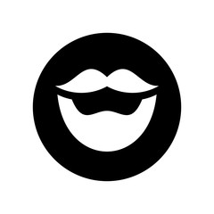 White beard icon design, mustache symbol,  black circle shape background