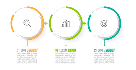 Minimal Business Infographics template. Timeline with 3 steps, options and marketing icons .Vector linear infographic with three circle conected elements. Can be use for presentation.