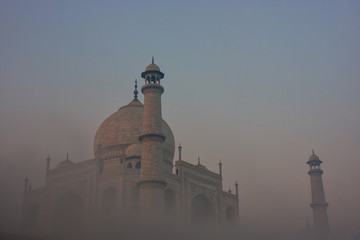 View of Taj Mahal in early morning fog, Agra, Uttar Pradesh, India