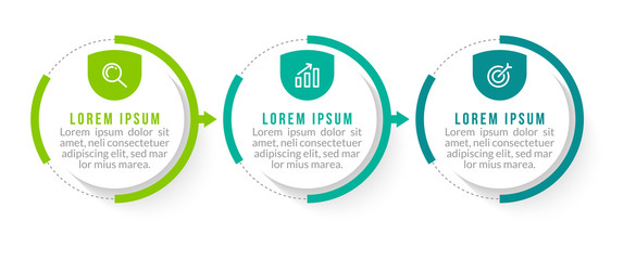 Minimal Business Infographics template. Timeline with 3 steps, options and marketing icons .Vector linear infographic with three circle conected elements. Can be use for presentation.