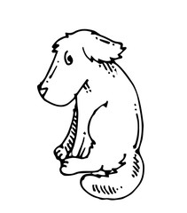 Obraz premium Hand drawing. Dirty dog. Black Outline. Vector. Drawn in pencil, ink, felt-tip pen, marker on paper. A careless quick sketch. Comic cartoon style. Isolated on a white background. Doodle.