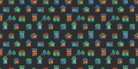 Paper craft houses background. Seamless pattern vector. Stay home.紙工作で作った家のパターン
