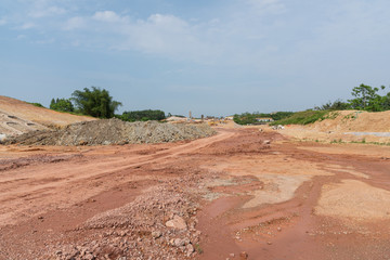 Field dirt road construction site