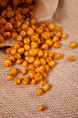 Spicy roasted chickpeas. Healthy and vegetarian food.