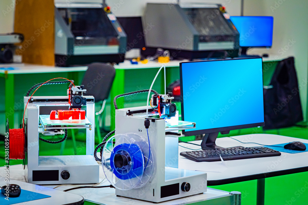 Poster 3d printer. the method of layer-by-layer model creation. the creation of real objects made of differ