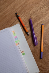 cuaderno con separadores de colores y texto 