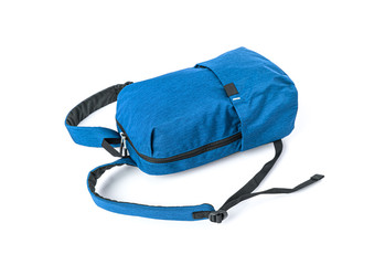Blue backpack on a white