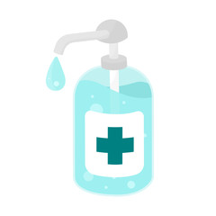 Hand sanitizer pump bottle. Alcohol gel for washing hands, washing gel, gel pump bottle, alcohol gel, vector illustration