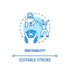 Irritability turquoise concept icon. Stress and anxiety. Furious girl. Frustrated employee. Rotavirus symptom idea thin line illustration. Vector isolated outline RGB color drawing. Editable stroke