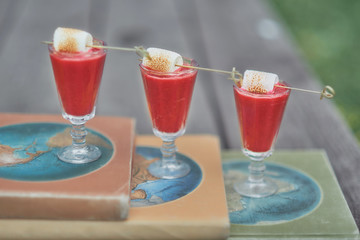 alcoholic shots with marshmallow skewers