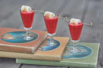 alcoholic shots with marshmallow skewers