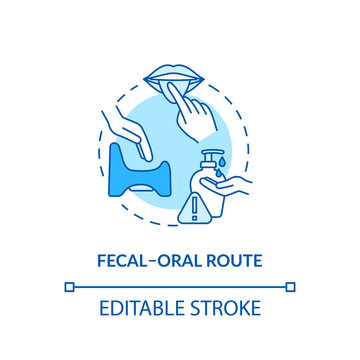 Fecal oral route turquoise concept icon. Contagious infection spread. Lack of sanitation. Rotavirus transmission idea thin line illustration. Vector isolated outline RGB color drawing. Editable stroke