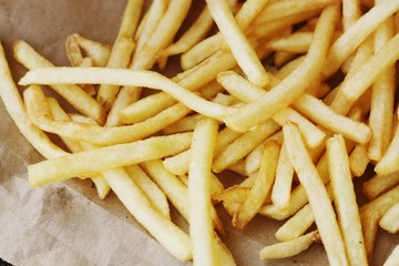 Fresh French fries in a cafe macro 