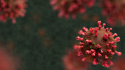 Group of virus cells, coronavirus 2019 outbreak (covid19), 
Wuhan - China virus disease infection on dark background, self quarantine, 
coronavirus outbreak concept,3D illustration. copy space banner.