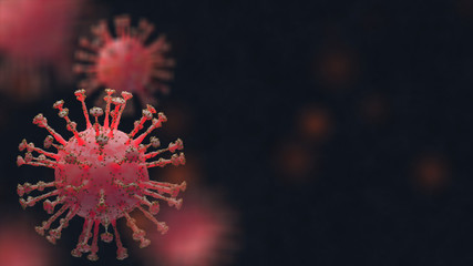 Group of virus cells, coronavirus 2019 outbreak (covid19), 
Wuhan - China virus disease infection on blue background, self quarantine, 
coronavirus outbreak concept,3D illustration. copy space banner.