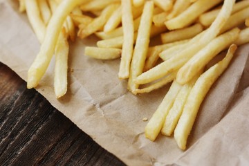 Fresh French fries in a cafe macro 
