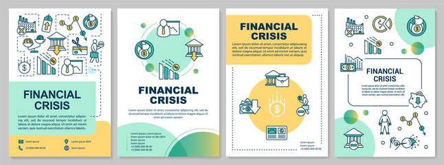Financial crisis brochure template. Economic issue, stock market crash flyer, booklet, leaflet print, cover design with linear icons. Vector layouts for magazines, annual reports, advertising posters