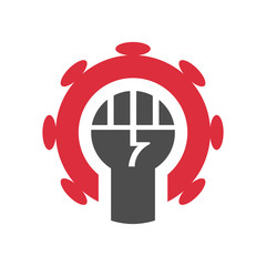 Fist and corona virus logo template, fight covid 19 icon - Vector