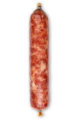 half-smoked long whole sausage on a white background