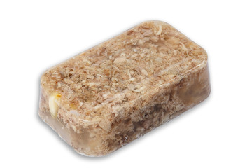 a whole piece of jelly of a square shape. side view on a white background