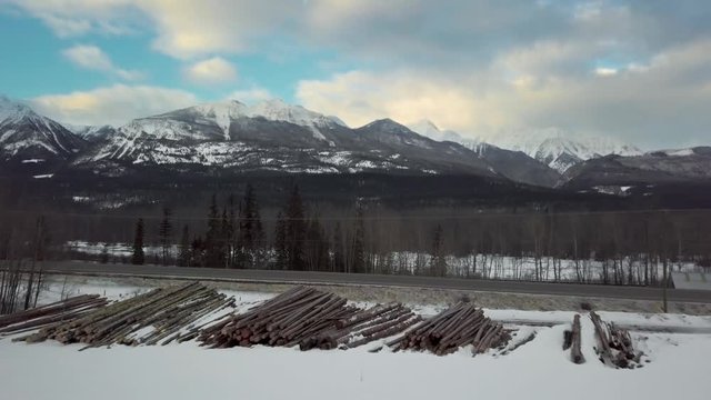 Winter Landscape With The Mountains And Forest At The Bugaboos Mountain Range In British Columbia, Canada -aerial shot