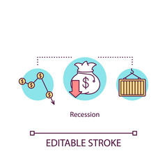Recession concept icon. Business, trading cycle decline idea thin line illustration. Financial crisis, negative economic changes. Vector isolated outline RGB color drawing. Editable stroke