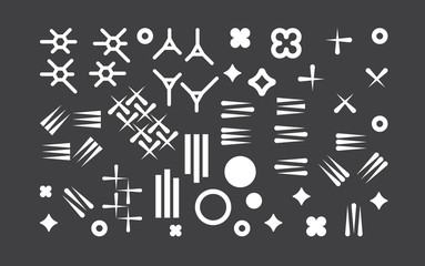 Set of modern minimalistic abstract shapes design elements. Minimal modern black background and white figures