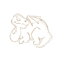 DINO SLEEP MONOCHROME Prehistoric Cartoon Beast Fairy Tale Funny Emotional Dinosaur Animal Hand Drawn Vector Illustration for Print Fabric and Decoration