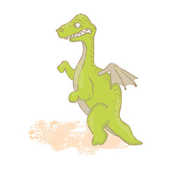 DINO HUNGRY Prehistoric Cartoon Beast Fairy Tale Funny Emotional Dinosaur Animal Hand Drawn Vector Illustration for Print Fabric and Decoration