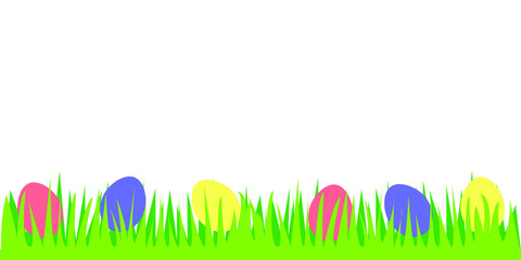 easter eggs on grass border with copy spase isolated on white background. Vector stock illustration