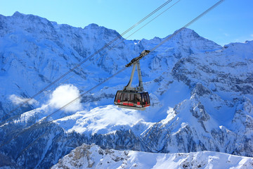 Cable car to the summit of the Schilthorn. Bernese Alps of Switzerland, Europe.